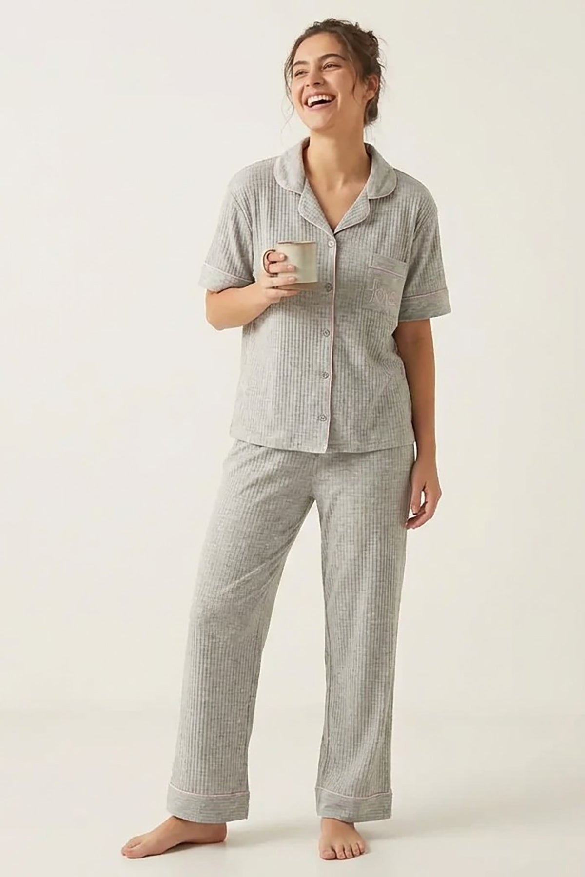 BLS | Short sleeves with long pants Pajama Set | Grey | Best Price in Pakistan original skincare product Pakistan مرکزی تصویر