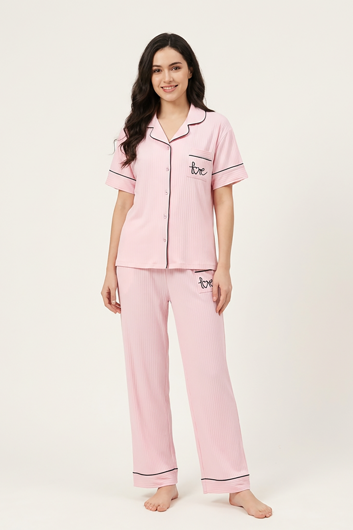 BLS | Short sleeves with long pants Pajama Set | Pink | Best Price in Pakistan original skincare product Pakistan