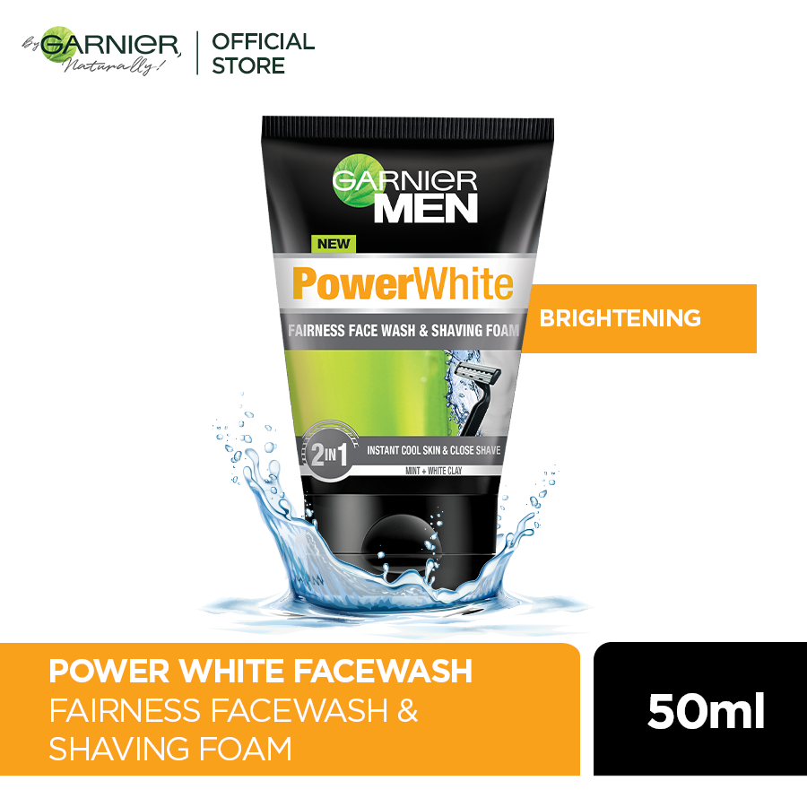 Garnier Men Power White 2 In 1 Fairness Face Wash Shaving Foam 50Ml | Best Price in Pakistan original skincare product Pakistan Main image