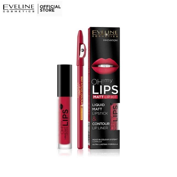 Eveline Oh! My Lips Liquid Matt Lipstick & Liner | 5 Red Passion | Best Price in Pakistan original skincare product Pakistan