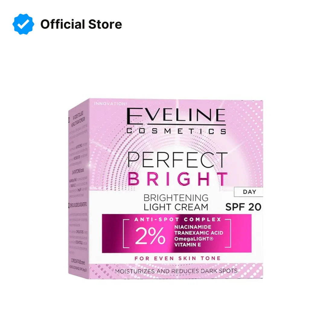 Eveline Perfect Bright Brightening 2% Light Day Cream SPF20 | 50ml | Best Price in Pakistan original skincare product Pakistan