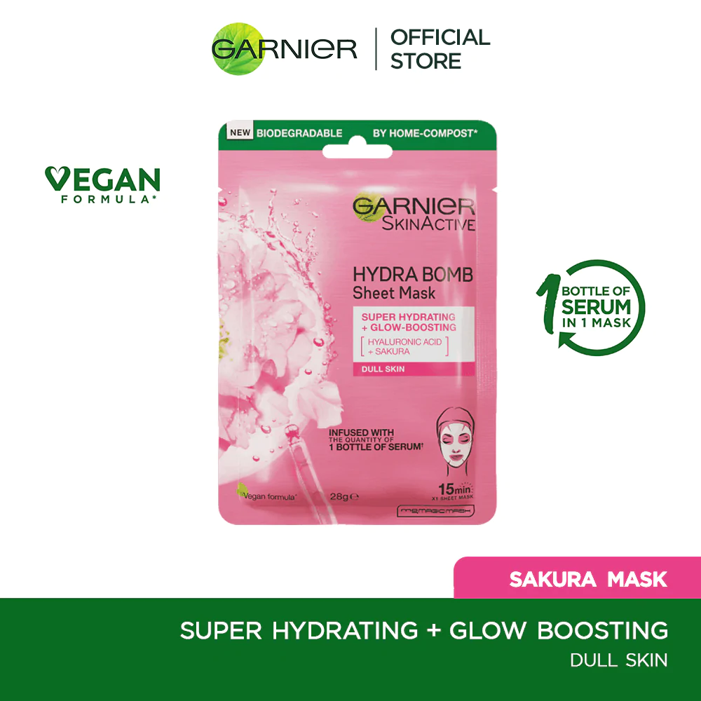 Garnier Skin Active Hydra Bomb Sakura Tissue Face Mask, Hydrating And Glow Boosting 28G | Best Price in Pakistan original skincare product Pakistan Main image
