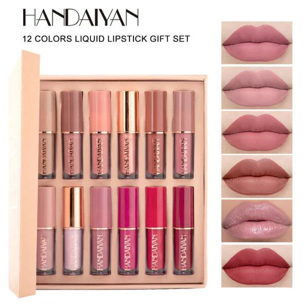 HANDAIYAN 12 Colors Matte Liquid Lipstick Lip Gloss Set 2.5ml*12pcs 0695 | Best Price in Pakistan original skincare product Pakistan