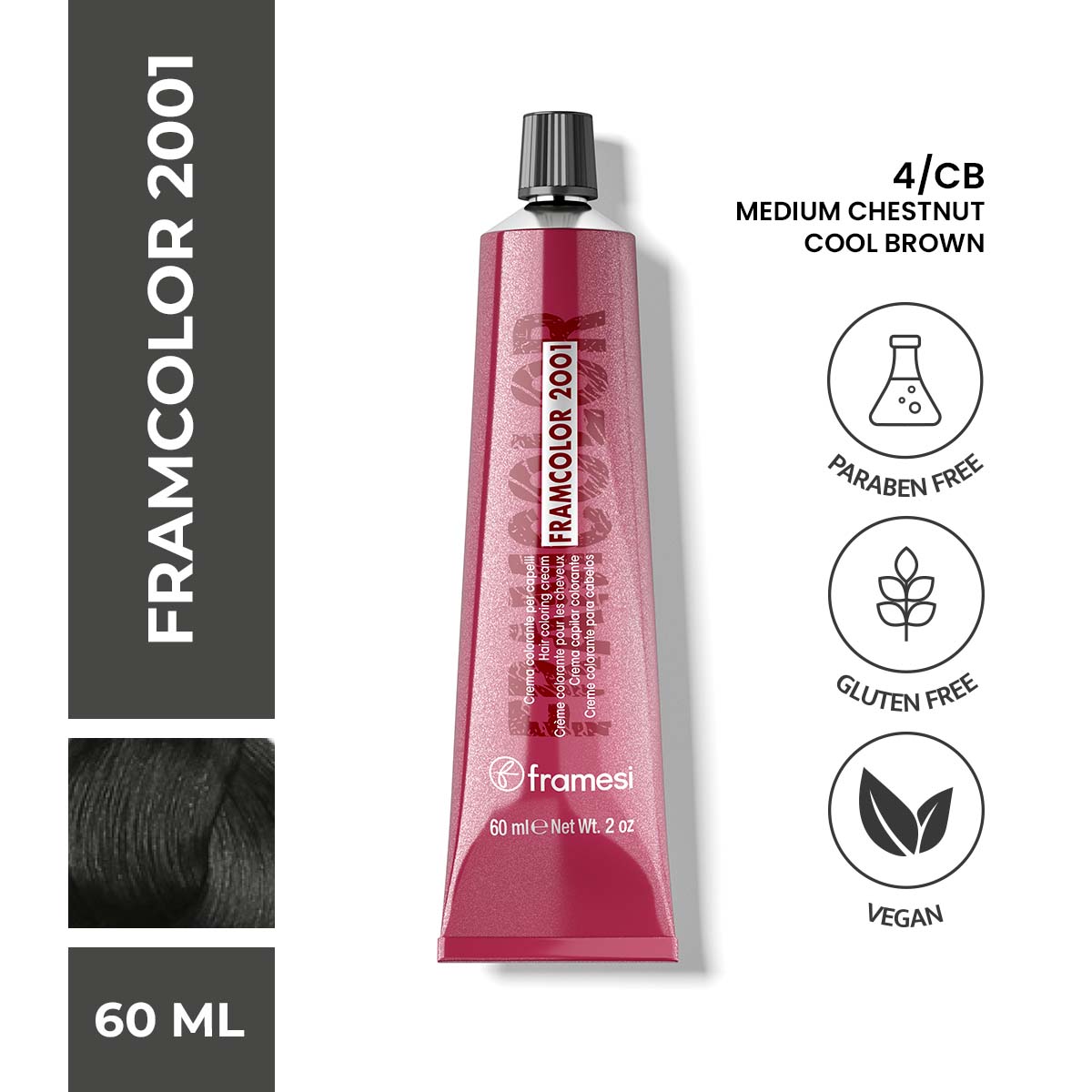 Framesi | FramColor 2001 | 4/CB Medium Chestnut Cool Brown | Best Price in Pakistan original skincare product Pakistan مرکزی تصویر