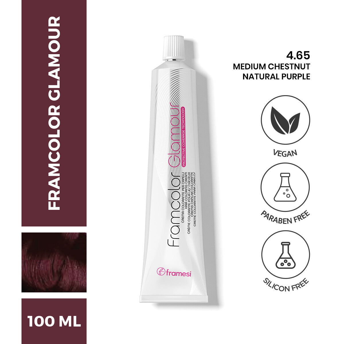 Framesi | FramColor Glamour | 4.65 Medium Chestnut Natural Purple | Best Price in Pakistan original skincare product Pakistan مرکزی تصویر