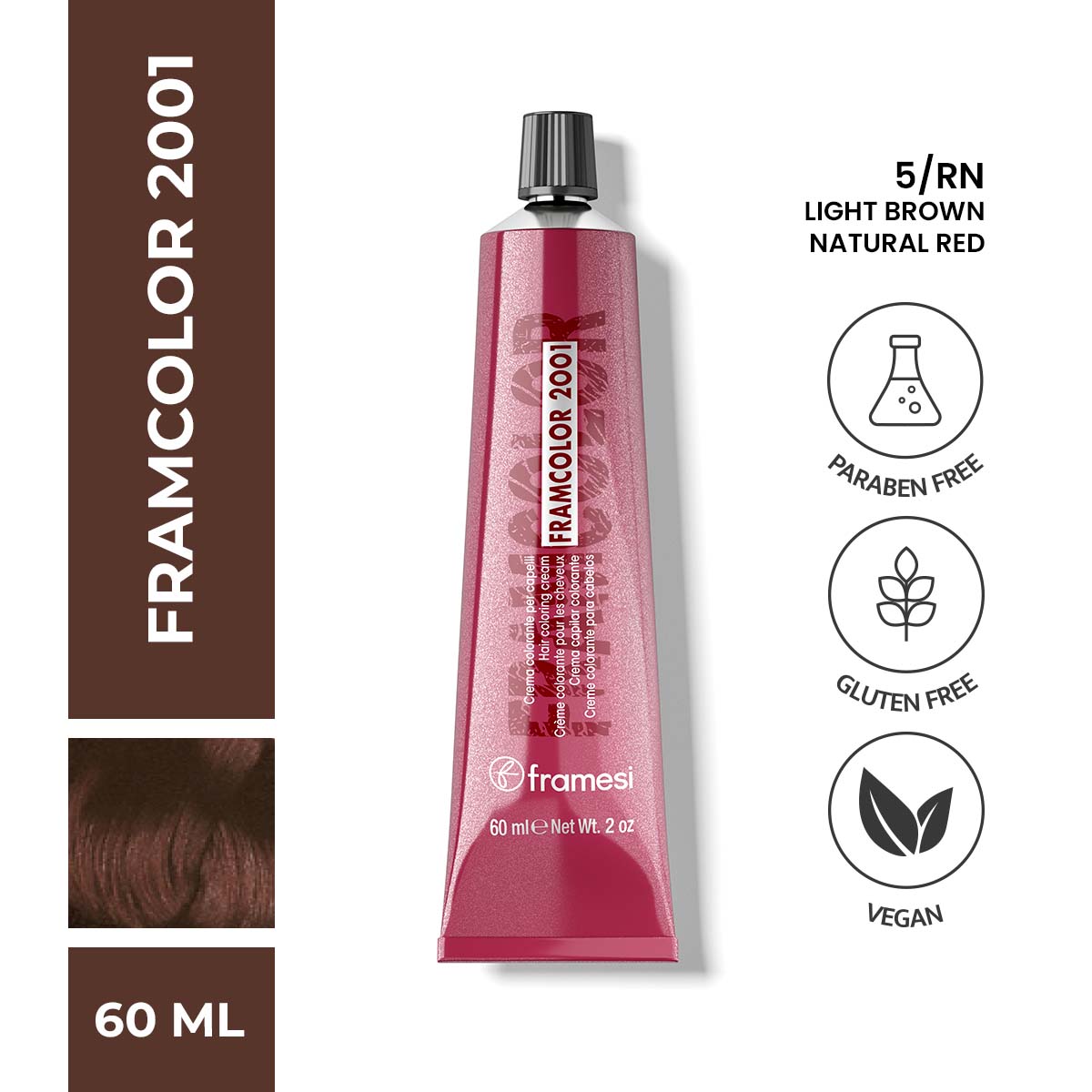 Framesi | FramColor 2001 | 5/RN Light Brown Natural Red | Best Price in Pakistan original skincare product Pakistan