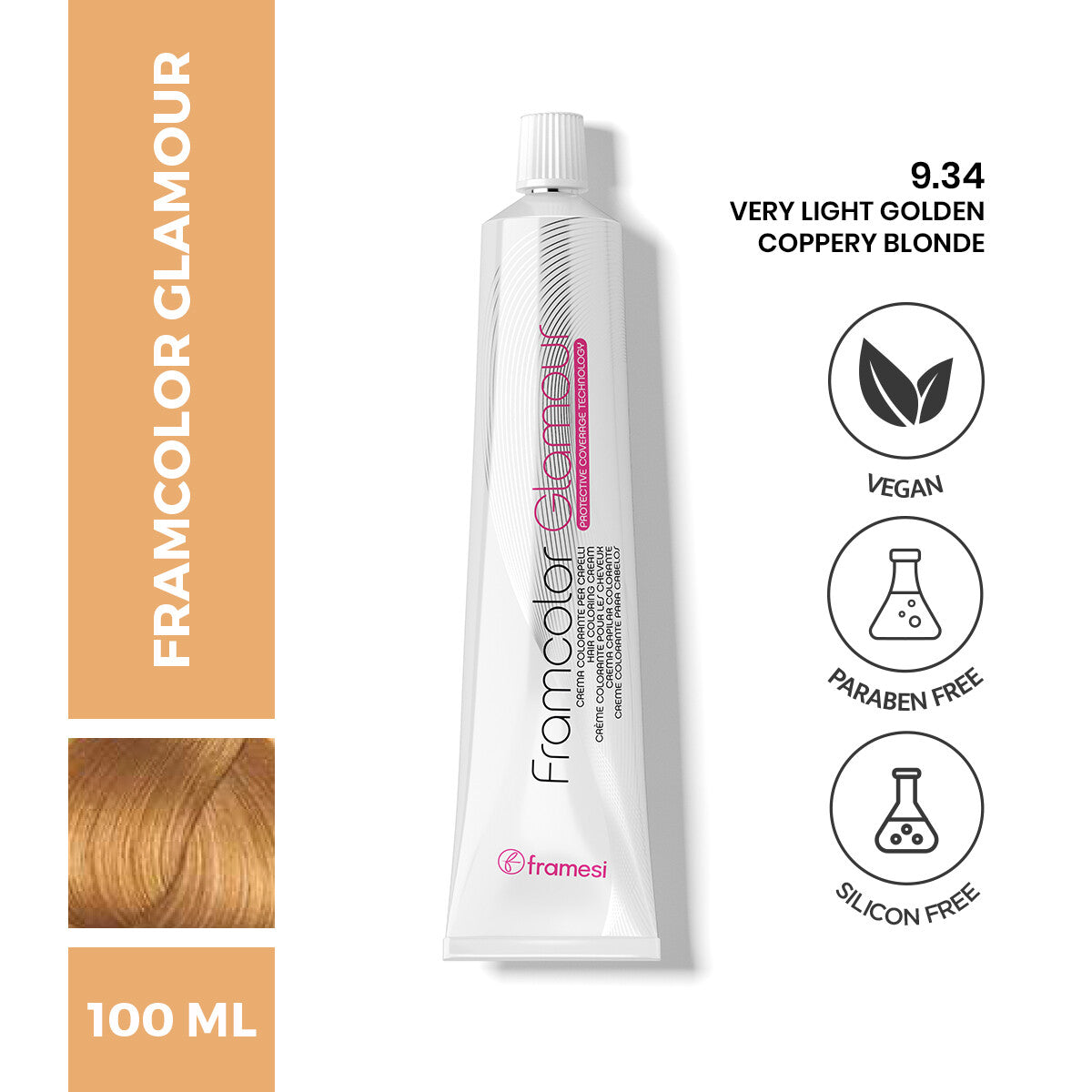 Framesi | FramColor Glamour | 9.34 Very Light Golden Coppery Blonde | Best Price in Pakistan original skincare product Pakistan مرکزی تصویر