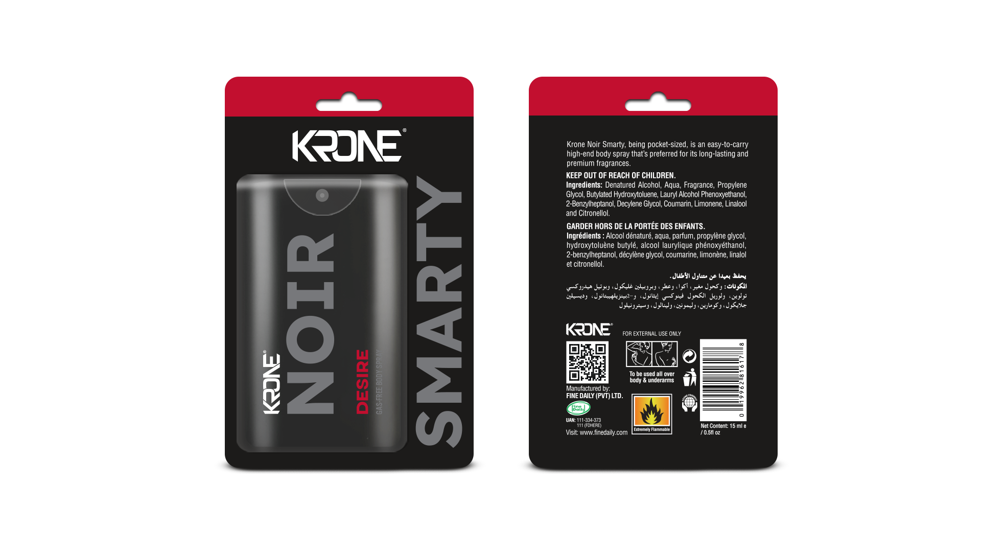 Krone Noir Smarty Desire Gas Free Body Spray 15ml | Best Price in Pakistan original skincare product Pakistan