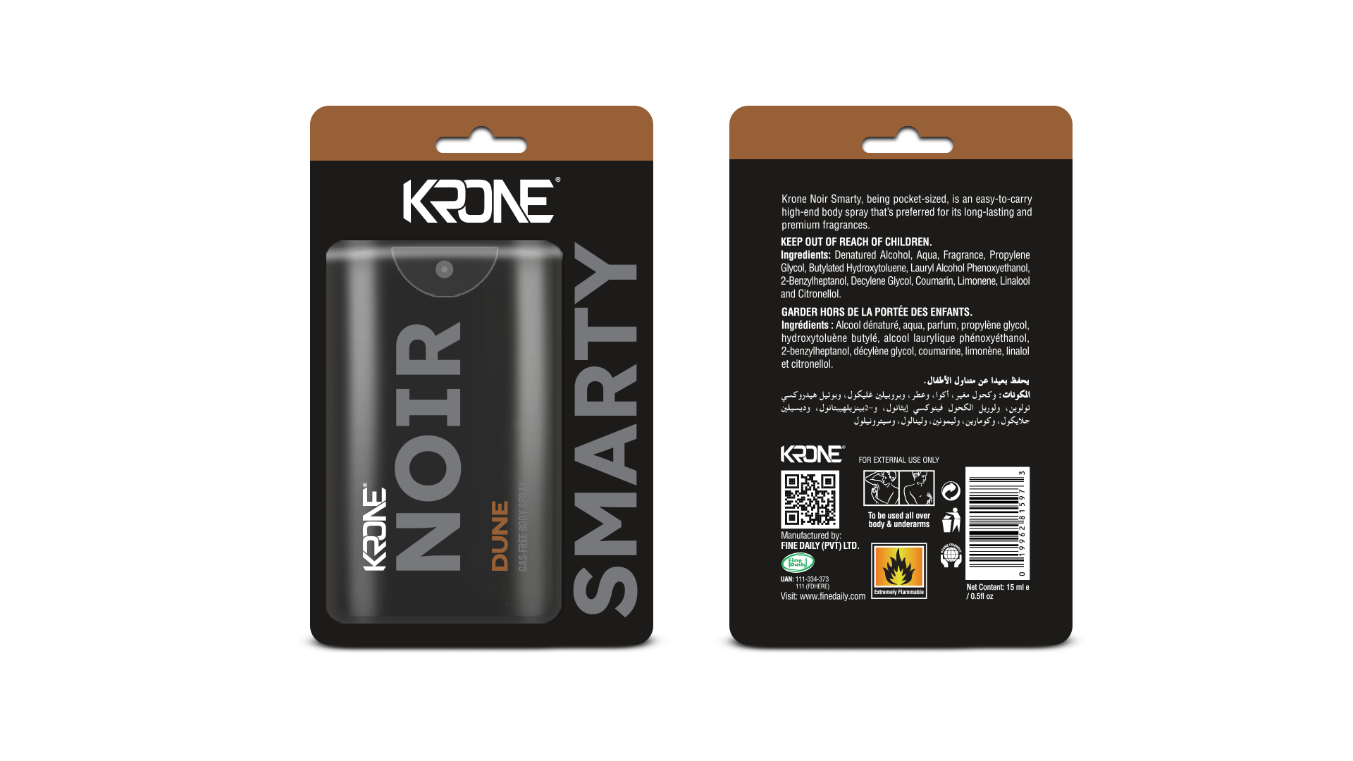 Krone Noir Smarty Dune Gas Free Body Spray 15ml | Best Price in Pakistan original skincare product Pakistan