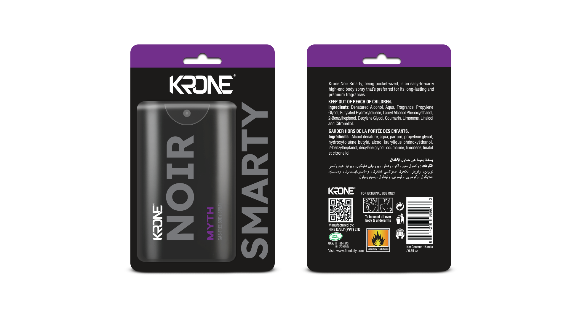 Krone Noir Smarty Myth Gas Free Body Spray 15ml | Best Price in Pakistan original skincare product Pakistan