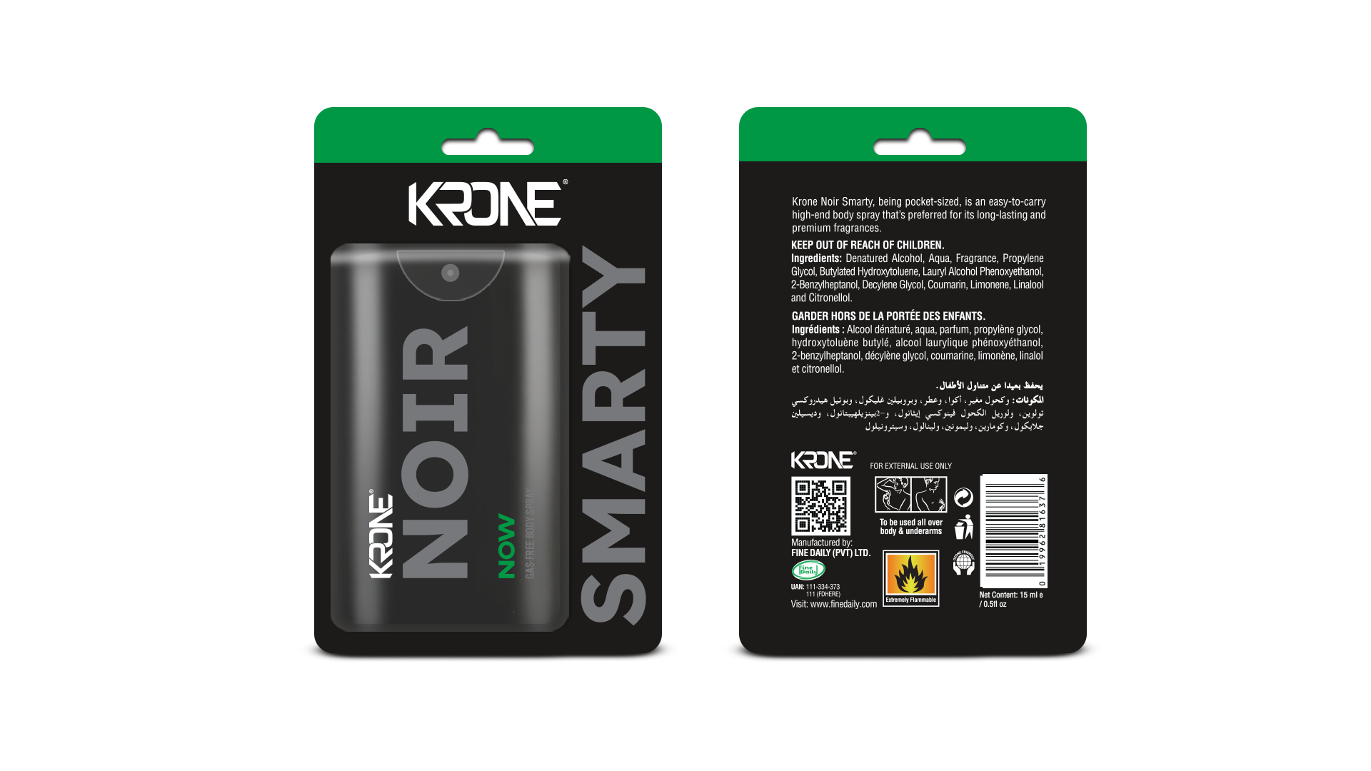 Krone Noir Smarty Now Gas Free Body Spray 15ml | Best Price in Pakistan original skincare product Pakistan