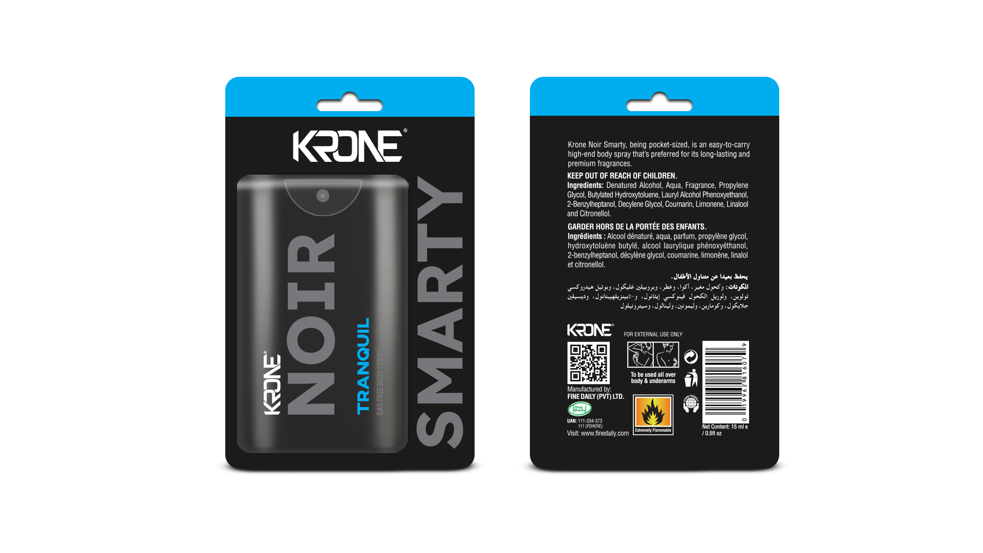 Krone Noir Smarty Tranquil Gas Free Body Spray 15ml | Best Price in Pakistan original skincare product Pakistan