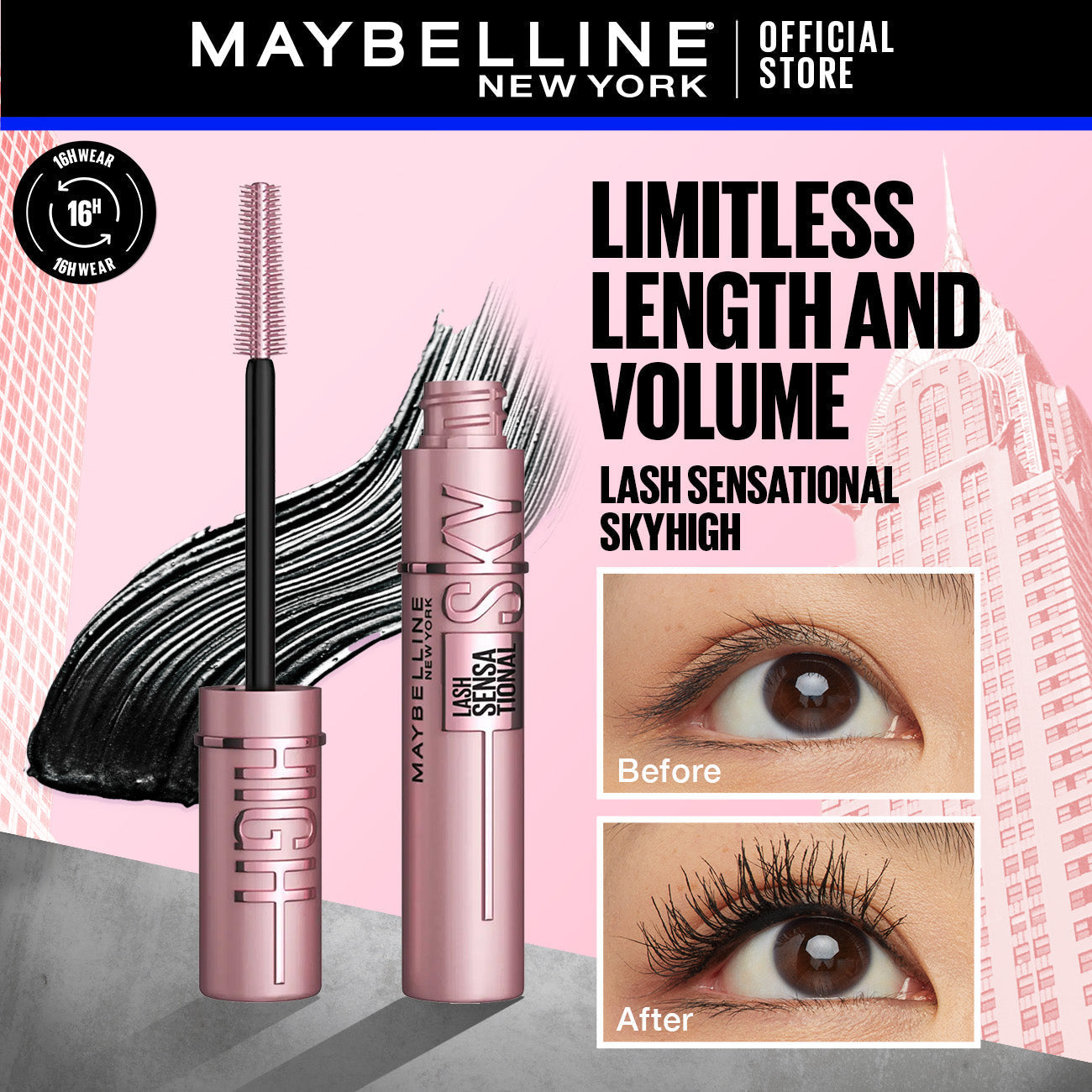 Maybelline New York Lash Sensational Waterproof Sky High Mascara for Limitless Length | Best Price in Pakistan original skincare product Pakistan