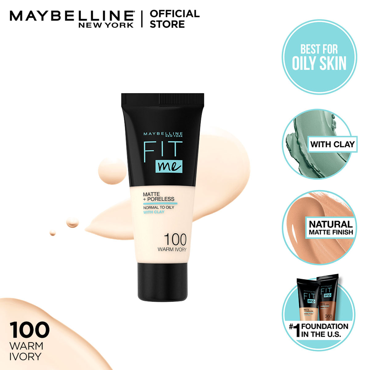 Maybelline | Fit Me Liquid Foundation Matte & Poreless | 100 Warm Ivory | Best Price in Pakistan original skincare product Pakistan مرکزی تصویر