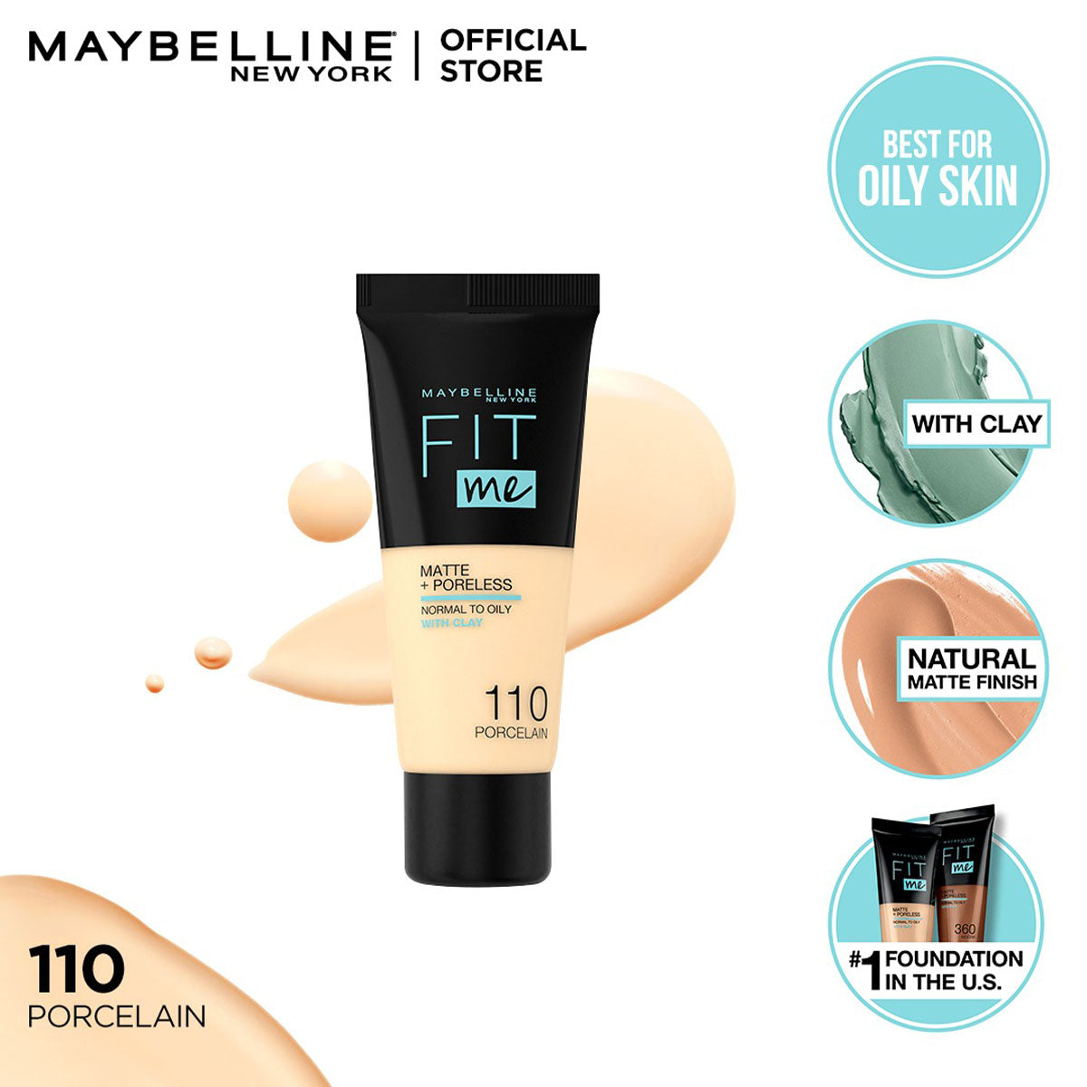 Maybelline | Fit Me Liquid Foundation Matte & Poreless | 110 Porcelain | Best Price in Pakistan original skincare product Pakistan