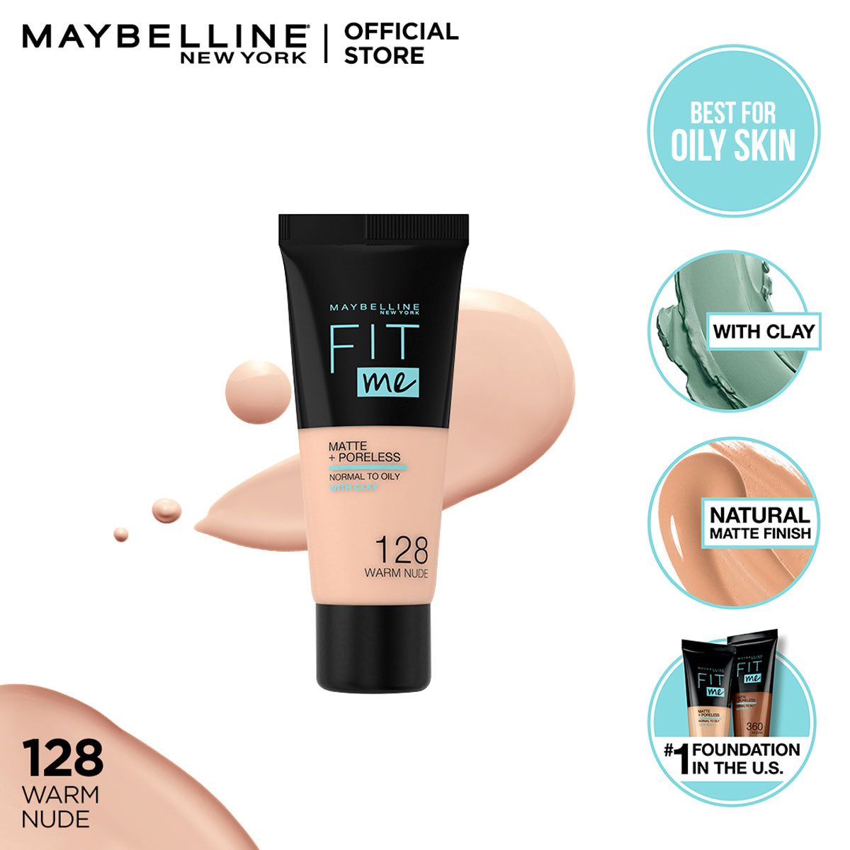 Maybelline | Fit Me Liquid Foundation Matte & Poreless | 128 Warm Nude | Best Price in Pakistan original skincare product Pakistan