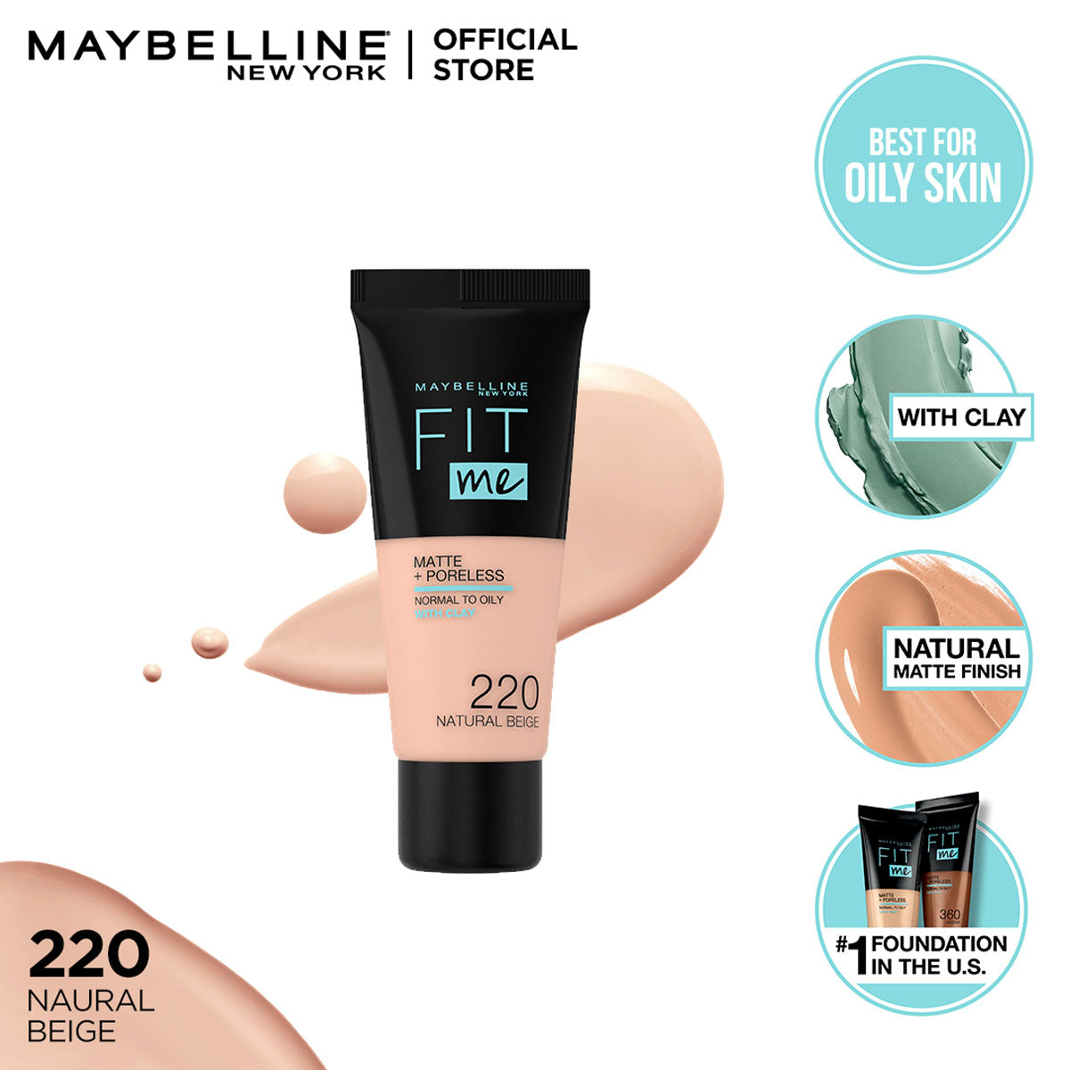 Maybelline | Fit Me Liquid Foundation Matte & Poreless | 220 Natural Beige | Best Price in Pakistan original skincare product Pakistan مرکزی تصویر