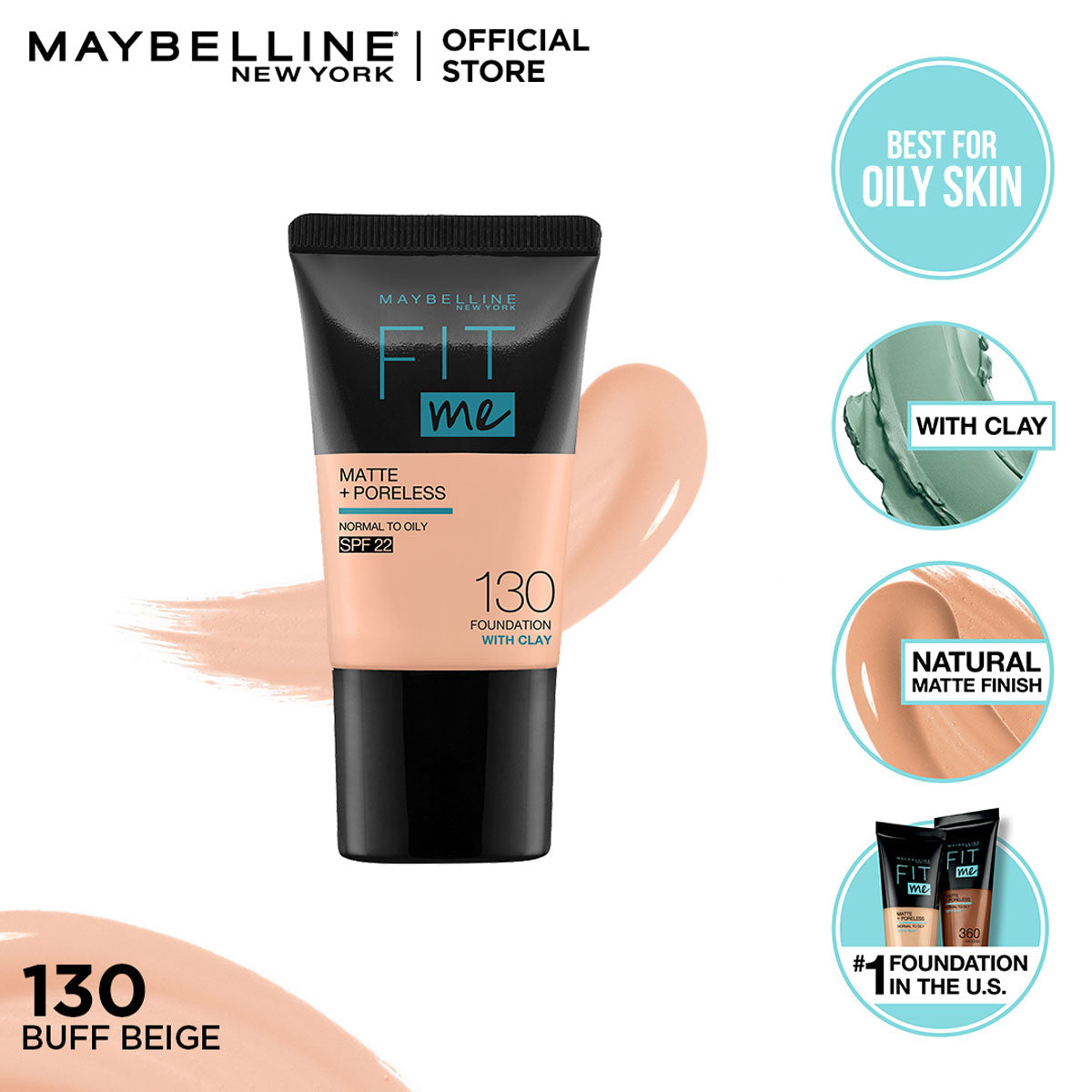 Maybelline | Fit Me Liquid Foundation Matte & Poreless Mini Tube | 130 Buff Beige | Best Price in Pakistan original skincare product Pakistan مرکزی تصویر