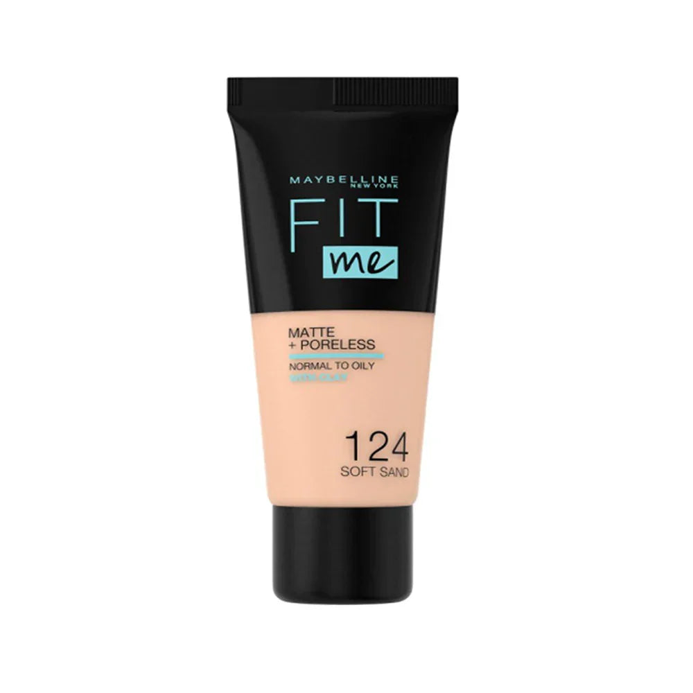 Maybelline | Fit Me Matte + Poreless Liquid Foundation | 124 Soft Sand | Best Price in Pakistan original skincare product Pakistan مرکزی تصویر