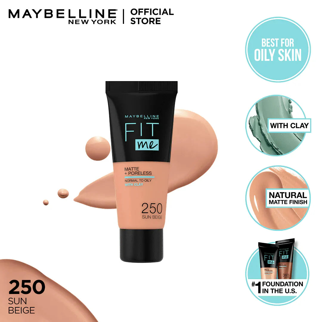 Maybelline | Fit Me Matte + Poreless Liquid Foundation | 250 Sun Beige | Best Price in Pakistan original skincare product Pakistan مرکزی تصویر