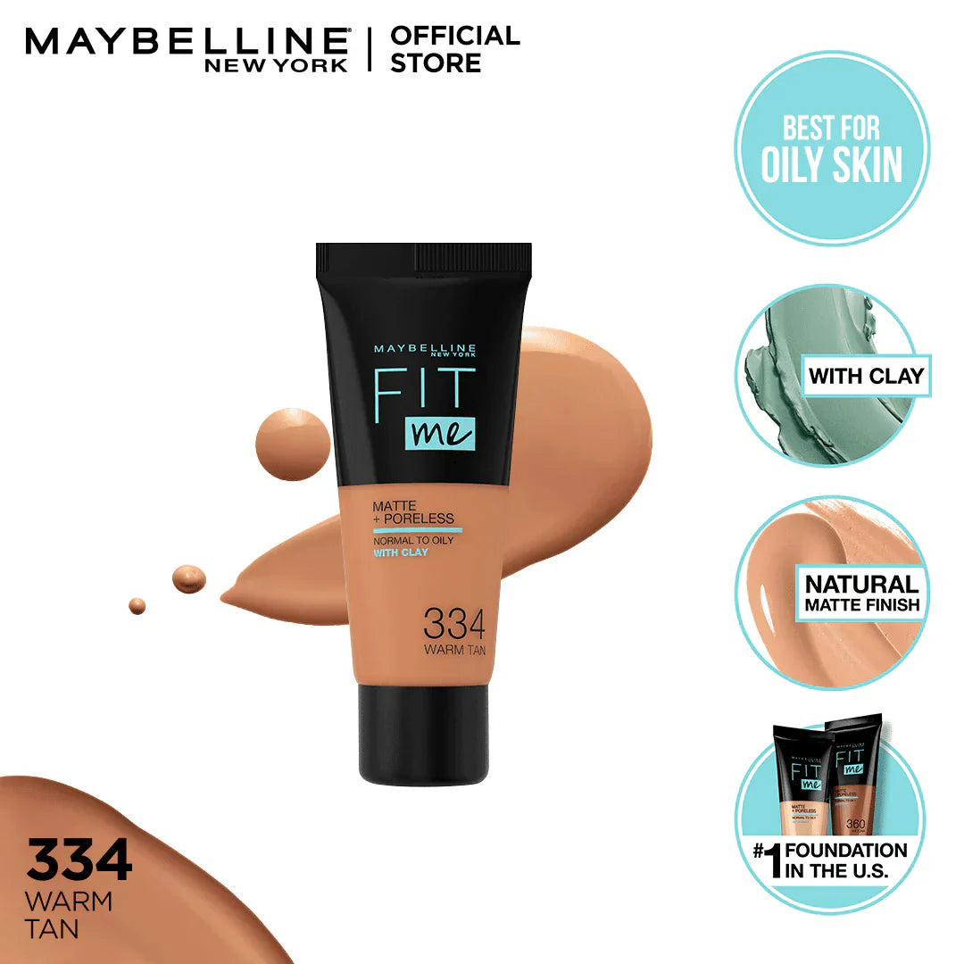 Maybelline | Fit Me Matte + Poreless Liquid Foundation | 334 Warm Tan | Best Price in Pakistan original skincare product Pakistan مرکزی تصویر