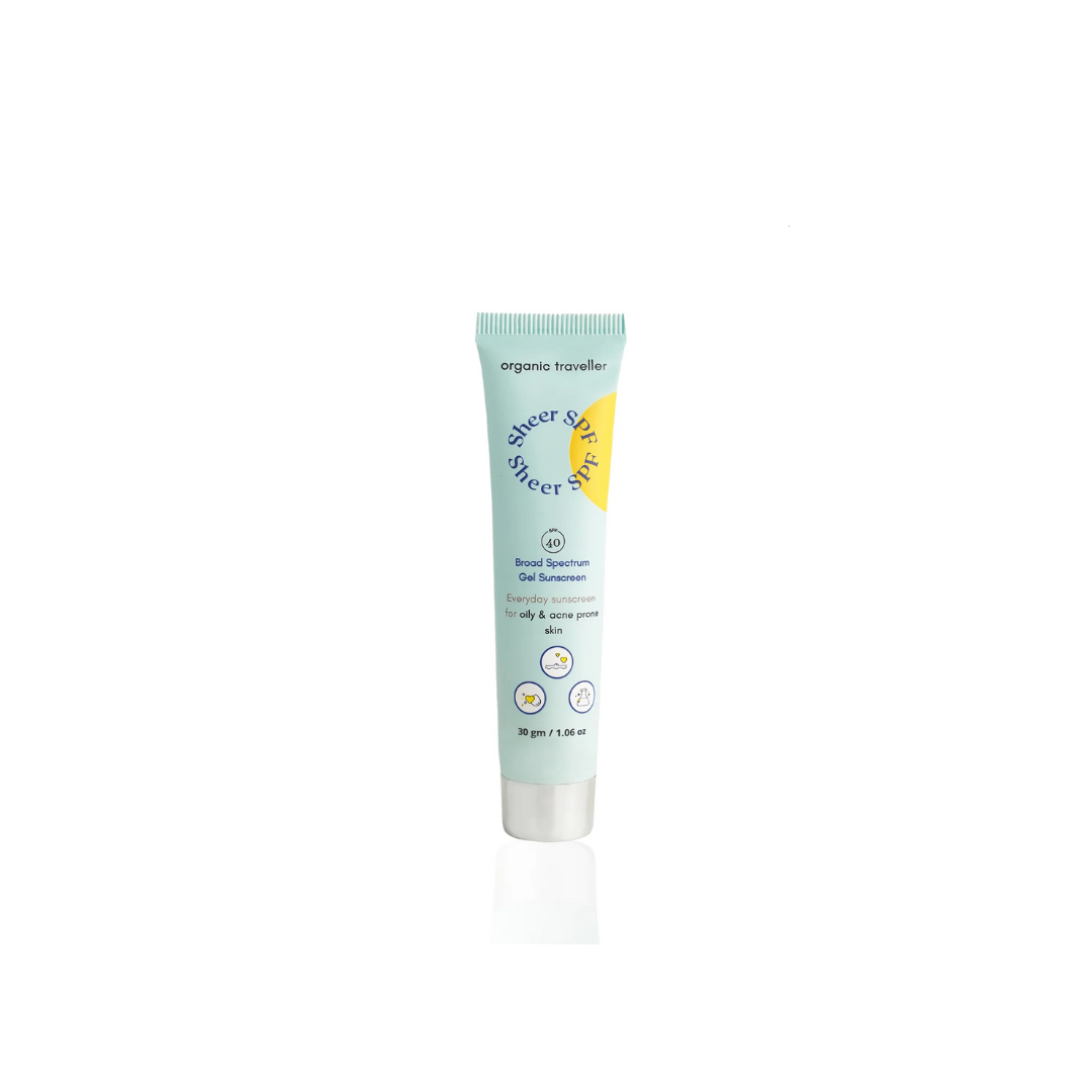 Organic Traveller | Sheer SPF: Oily/Acne Prone Skin Sunscreen | 30 ML | Best Price in Pakistan original skincare product Pakistan