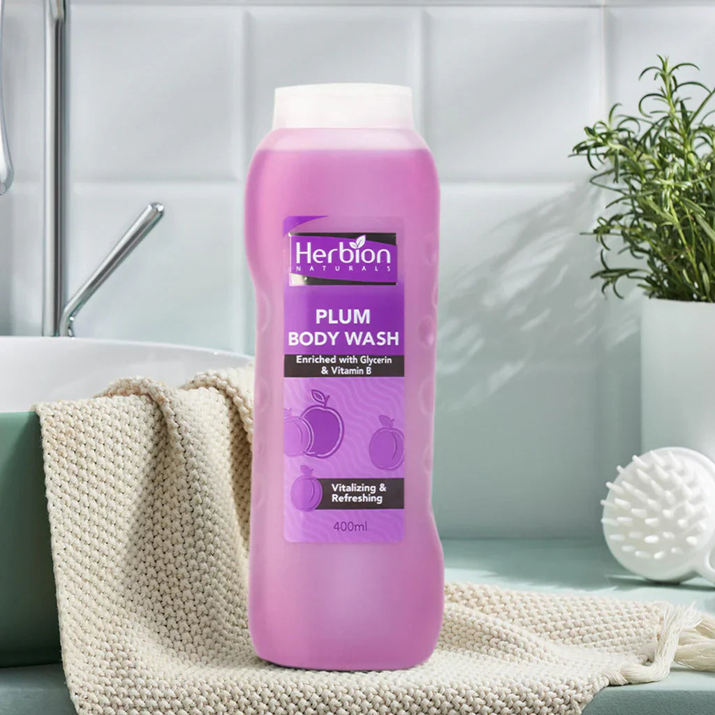 Herbion Plum Body Wash 400ml | 100% Paraben Free Formula | Best Price in Pakistan original skincare product Pakistan