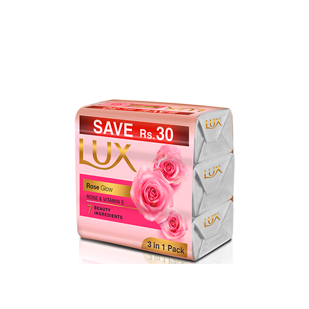 Lux | Rose Glow Soap Bar Trio Pink | 130G | Best Price in Pakistan original skincare product Pakistan