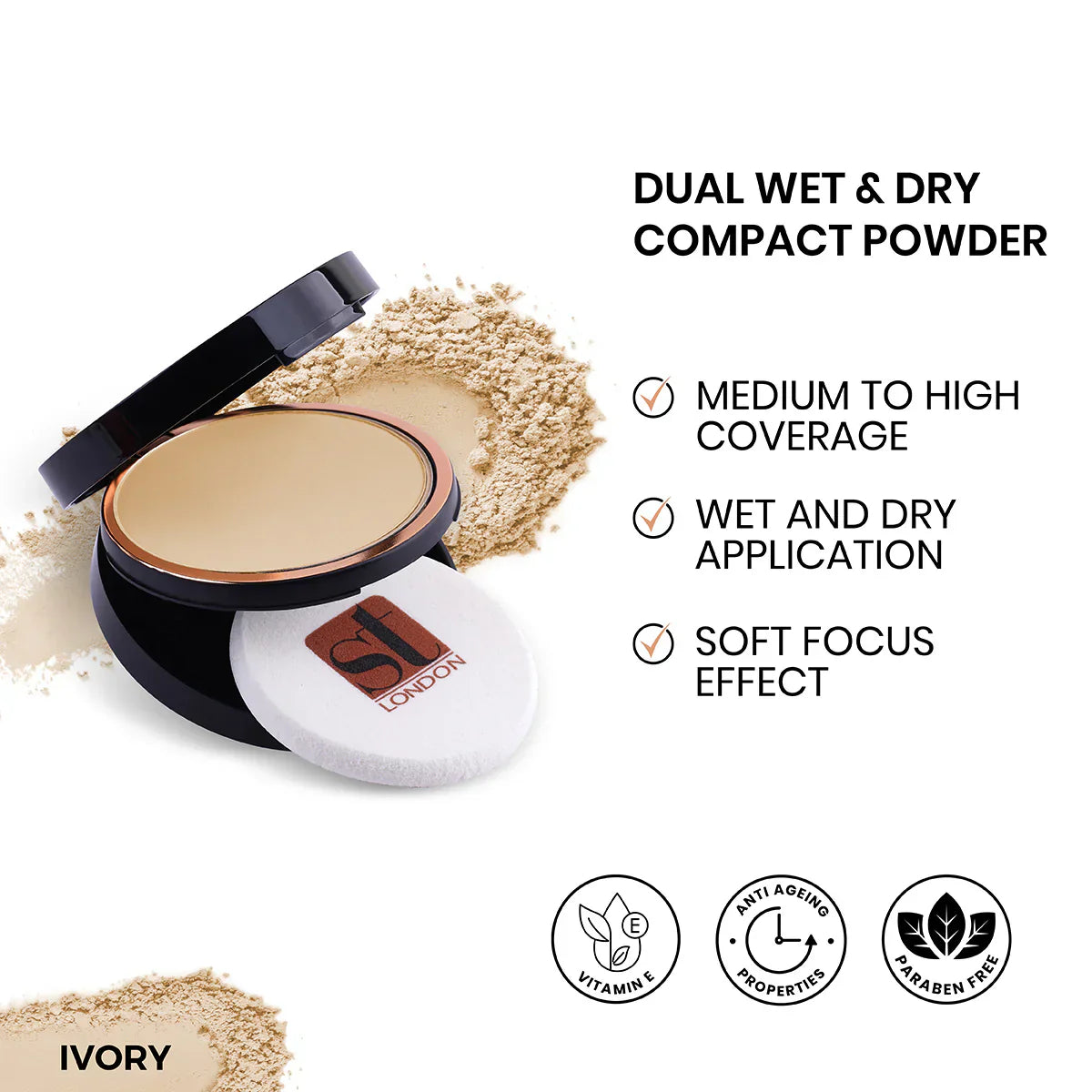ST London | Dual Wet & Dry Compact Powder Ivory | 14g | Best Price in Pakistan original skincare product Pakistan