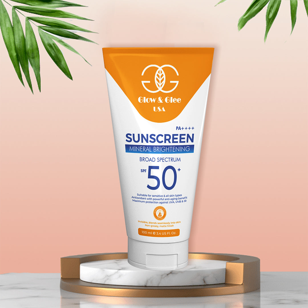 GLOW & GLEE SUNSCREEN MINERAL BIRGHTENING BROAD SPECTRUM SPF 50 | Best Price in Pakistan original skincare product Pakistan Main image