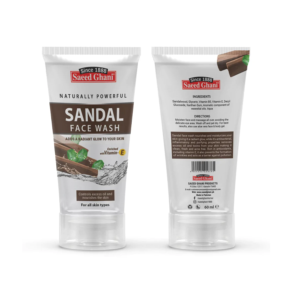 Saeed Ghani | Sandal Face Wash Vit E  60ml | Best Price in Pakistan original skincare product Pakistan