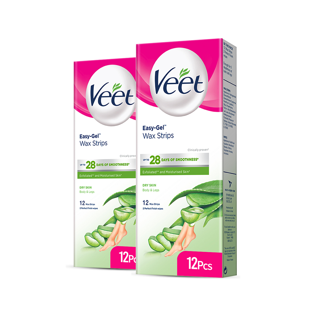 Veet Twin pack Wax Strip Dry Skin 2x12's | Best Price in Pakistan original skincare product Pakistan مرکزی تصویر