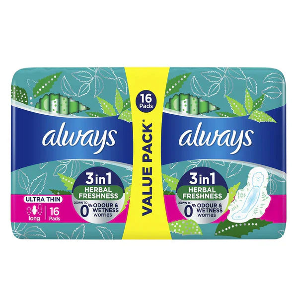 Always Pad 3In1 Herbal Freshnes Ultra Thin Long | Best Price in Pakistan original skincare product Pakistan