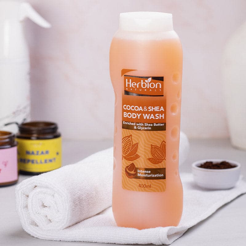 Herbion Cocoa & Shea Body Wash  400 ml | Best Price in Pakistan original skincare product Pakistan