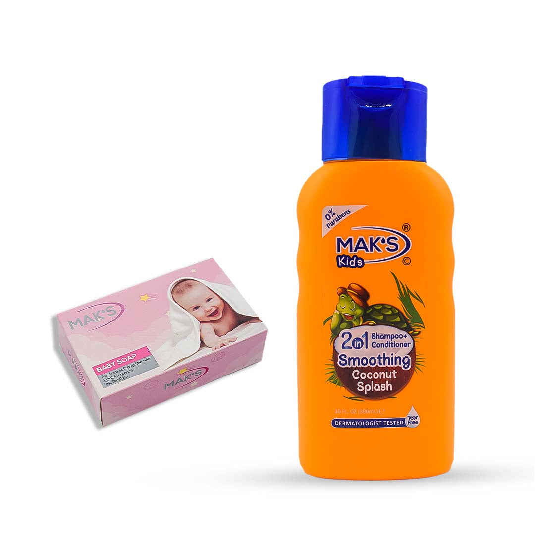 Maks | Kids Smoothing Coconut Splash 2In1 Shampoo & Conditioner | 300ml With Baby Soap | Best Price in Pakistan original skincare product Pakistan