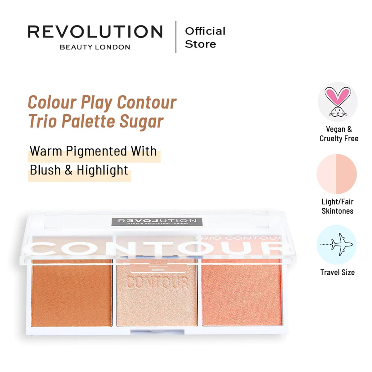 Revolution | Colour Play Contour Trio Palette Sugar | Best Price in Pakistan original skincare product Pakistan