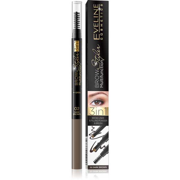 Eveline Brow Styler 3In1 Multifunction | 02 Dark Brown | Best Price in Pakistan original skincare product Pakistan