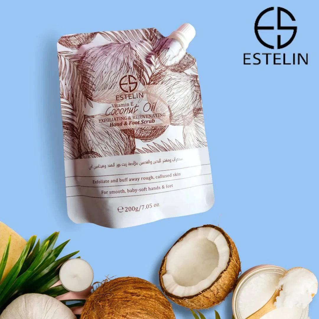 Estelin | Coconut oil & Vitamin E 
exfoliating & rejuvenating hand & foot scrub | 200g | Best Price in Pakistan original skincare product Pakistan