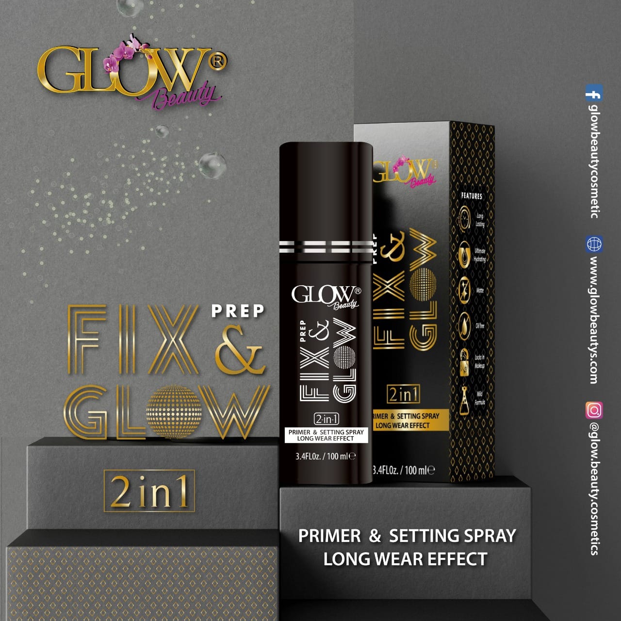 Glow Beauty | Fixing Spray | Prep Fix & Glow | Best Price in Pakistan original skincare product Pakistan مرکزی تصویر