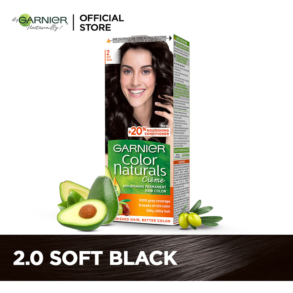 Garnier | Color Naturals Crème Hair Color | 2.0 Soft Black | Best Price in Pakistan original skincare product Pakistan