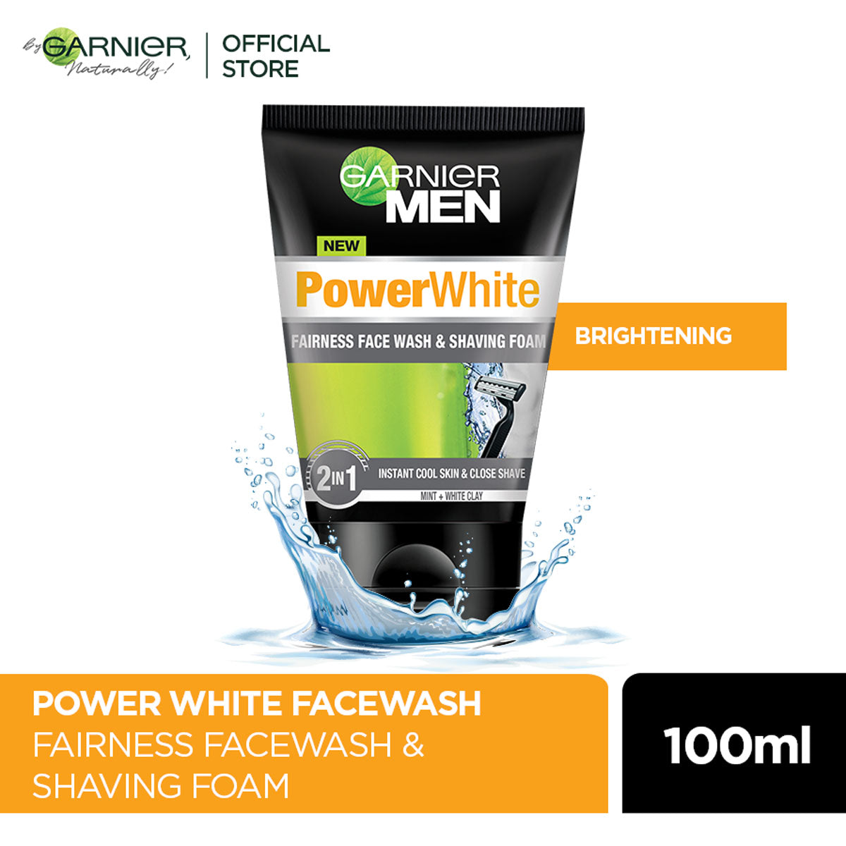 Garnier | Men Power White 2-in-1 Fairness Face Wash & Shaving Foam | 100ml | Best Price in Pakistan original skincare product Pakistan Main image