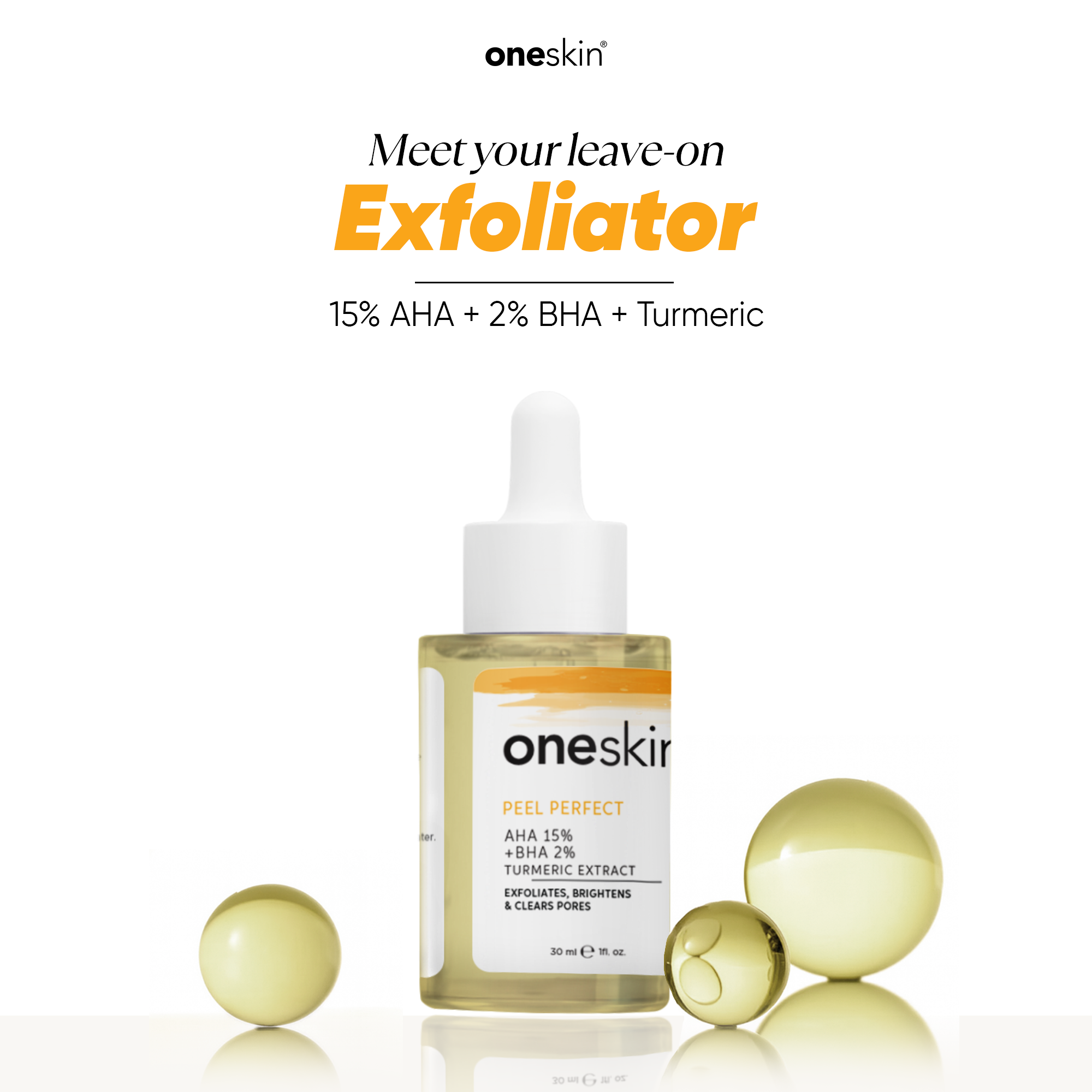 Oneskin Peel Perfect AHA 15% + BHA 2%, Turmeric Extract | 30ml | Best Price in Pakistan original skincare product Pakistan مرکزی تصویر