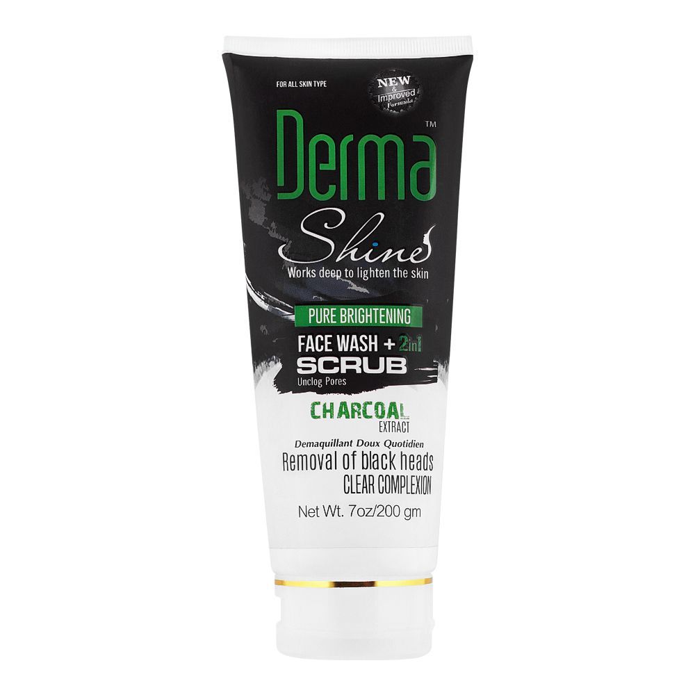Derma Shine Pure Whitening Charcoal Extract 2-In-1 Face Wash + Scrub | 200g | Best Price in Pakistan original skincare product Pakistan