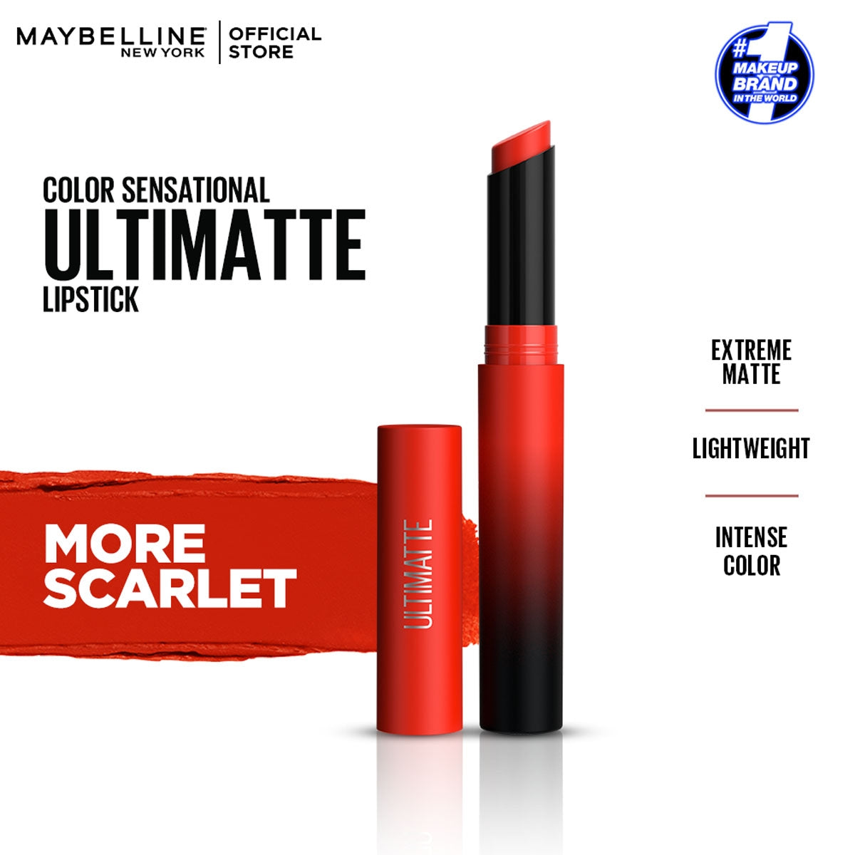 Maybelline | Color Sensational Ultimatte Slim Lipstick | More Scarlet | Best Price in Pakistan original skincare product Pakistan مرکزی تصویر