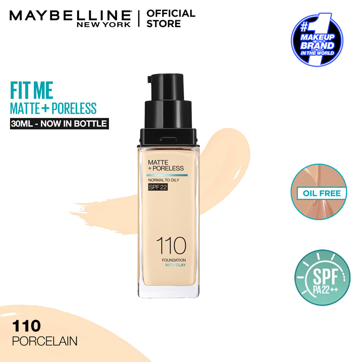 Maybelline | Fit Me Matte + Poreless Liquid Foundation SPF 22 | 110 | Best Price in Pakistan original skincare product Pakistan