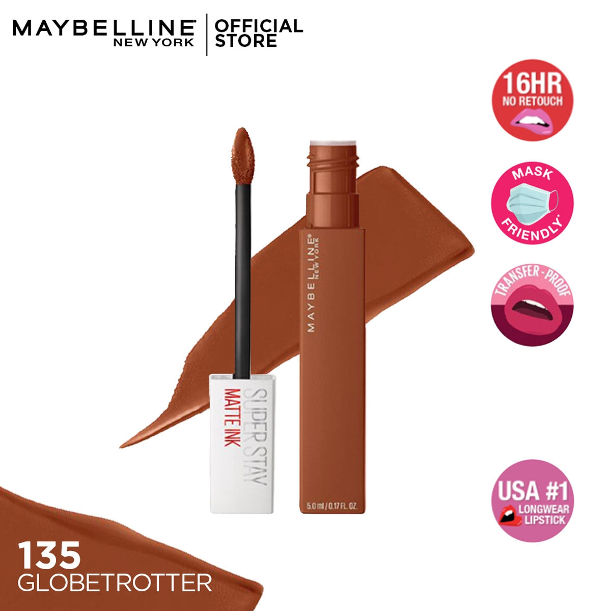 Maybelline | SuperStay Matte Ink Liquid Lipstick | 135 Globetrotter | Best Price in Pakistan original skincare product Pakistan مرکزی تصویر