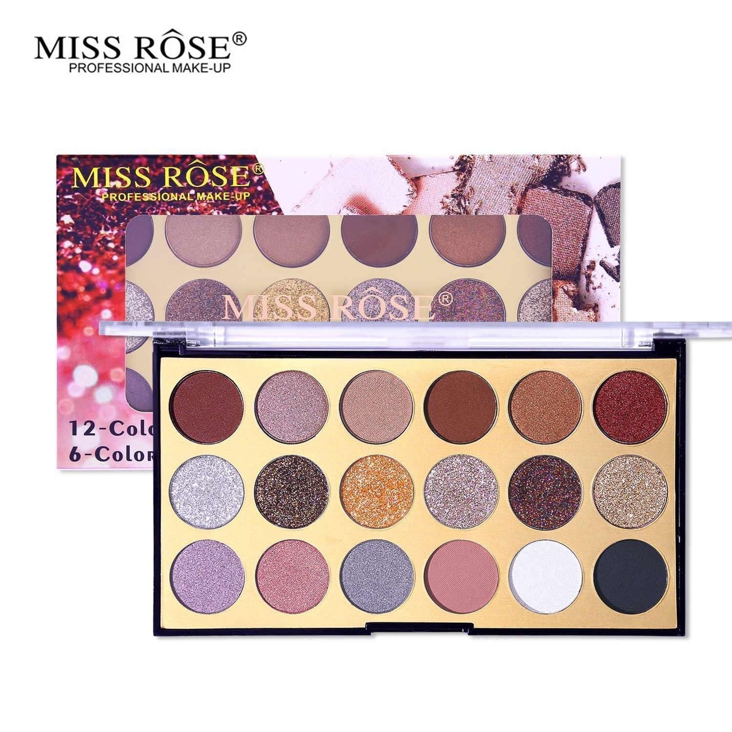 Miss Rose 12 Color Eyeshadow & 6 Color Glitter 21.6G | Best Price in Pakistan original skincare product Pakistan