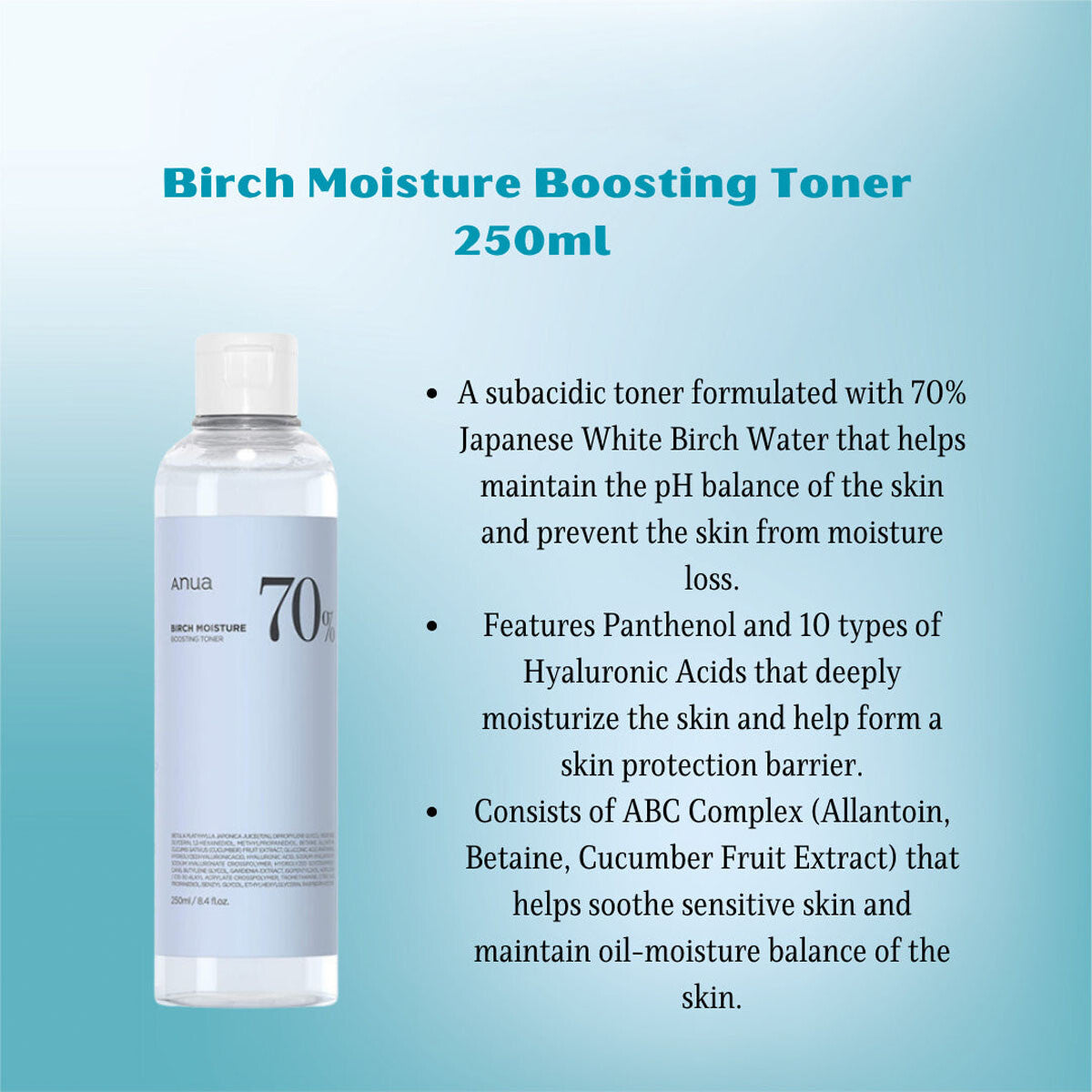 Anua | Birch 70 Moisture Boosting Toner | 250ml | Best Price in Pakistan original skincare product Pakistan Main image