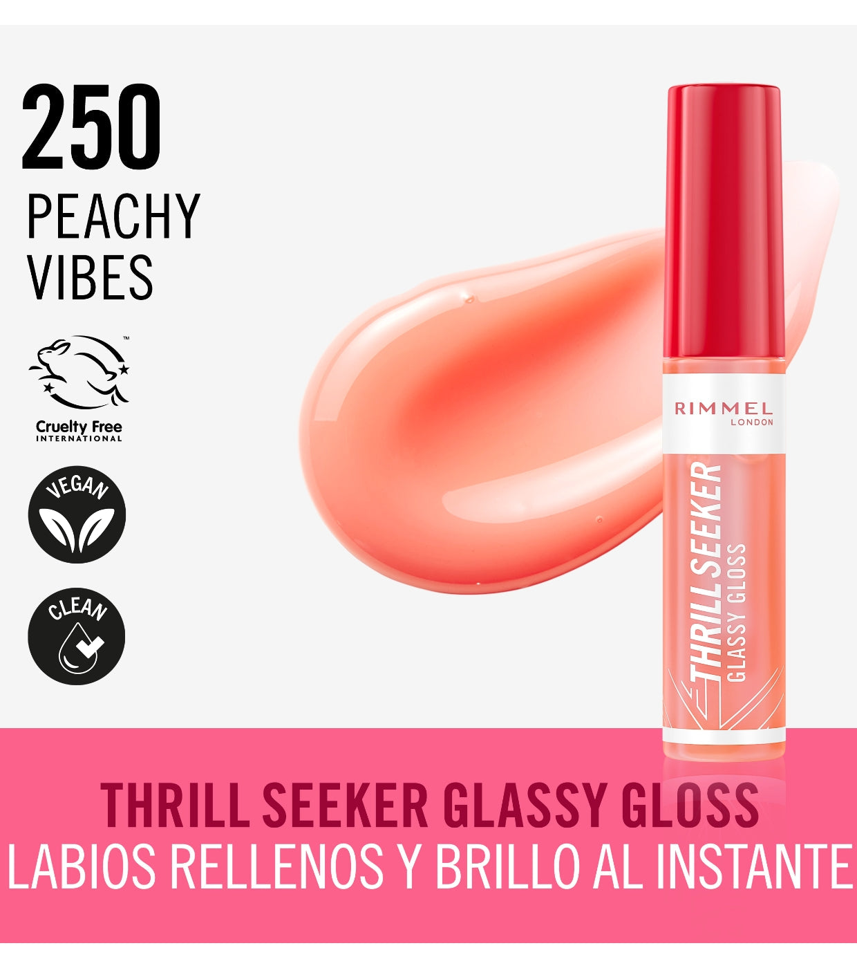 Rimmel London | Lip Gloss Thrill Seeker | 250 Peachy Vibes | Best Price in Pakistan original skincare product Pakistan