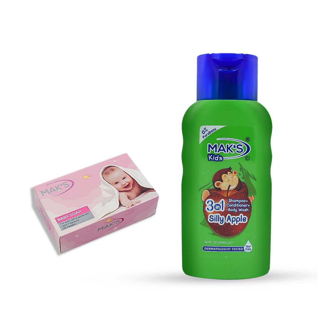 Maks | Kids Silly Apple 3In1 Shampoo + Conditioner & Body Wash | 300ml With Baby Soap | Best Price in Pakistan original skincare product Pakistan